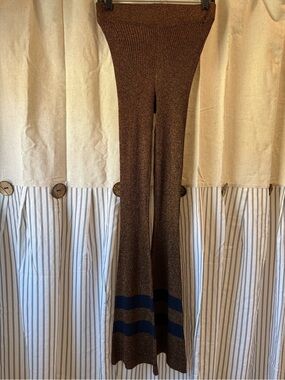 Baum Und Pferdgarten Metallic Brown/Copper Knit Flared Pants with Navy Stripes